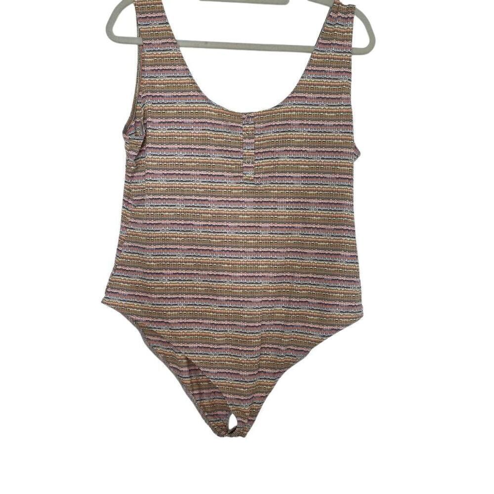 Wild Fable Women's Size XL Pink Blue Henley Tank Bodysuit
